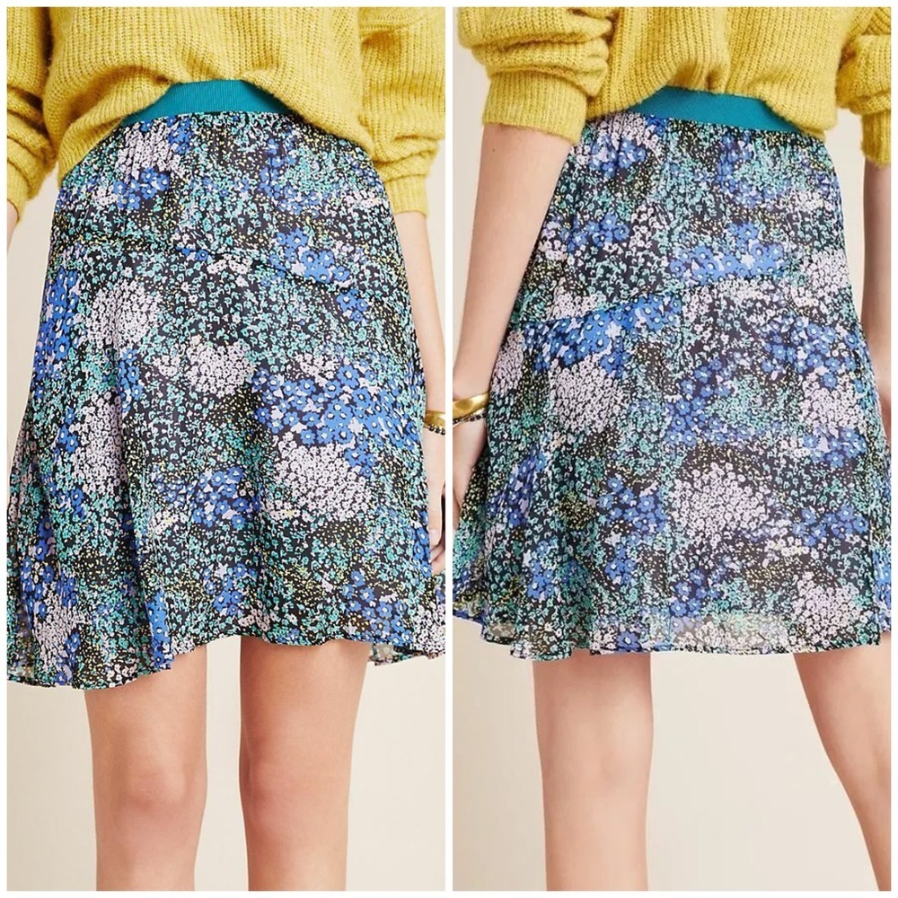 Anthropologie Maeve Kerry Skirt XS Blur purple floral teal